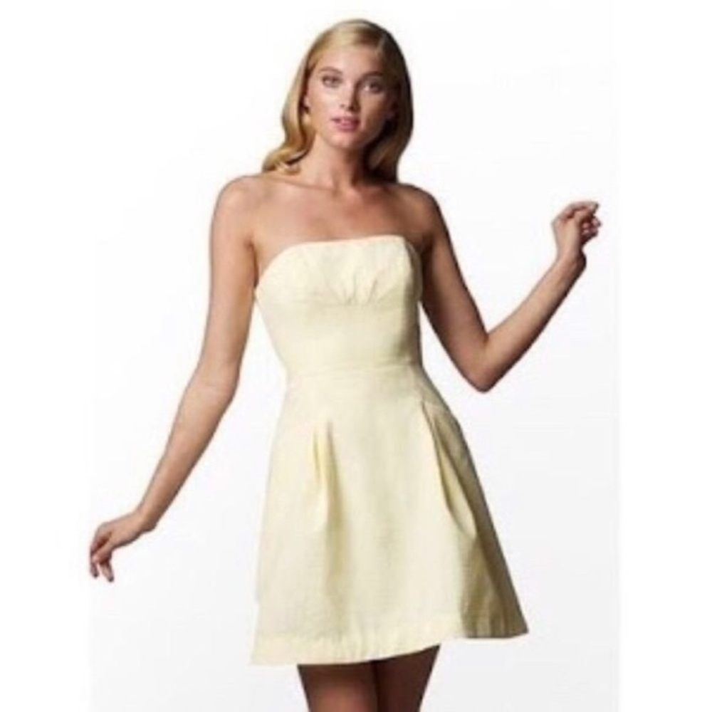 Lilly Pulitzer yellow seersucker blossom strapless dress size 8